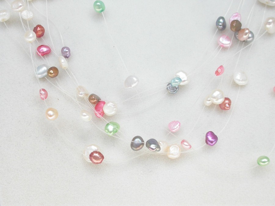 fish wire 18" 9row Baroque Multicolor freshwater pearls necklace 18KGP c1348