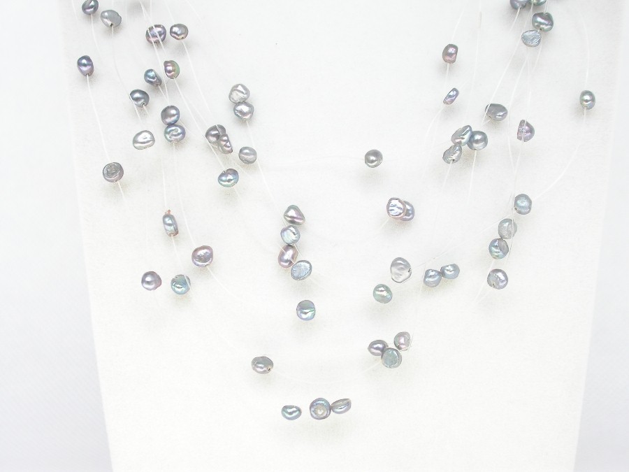 fish wire 18" 9row Baroque gray freshwater pearls necklace 18KGP c1350