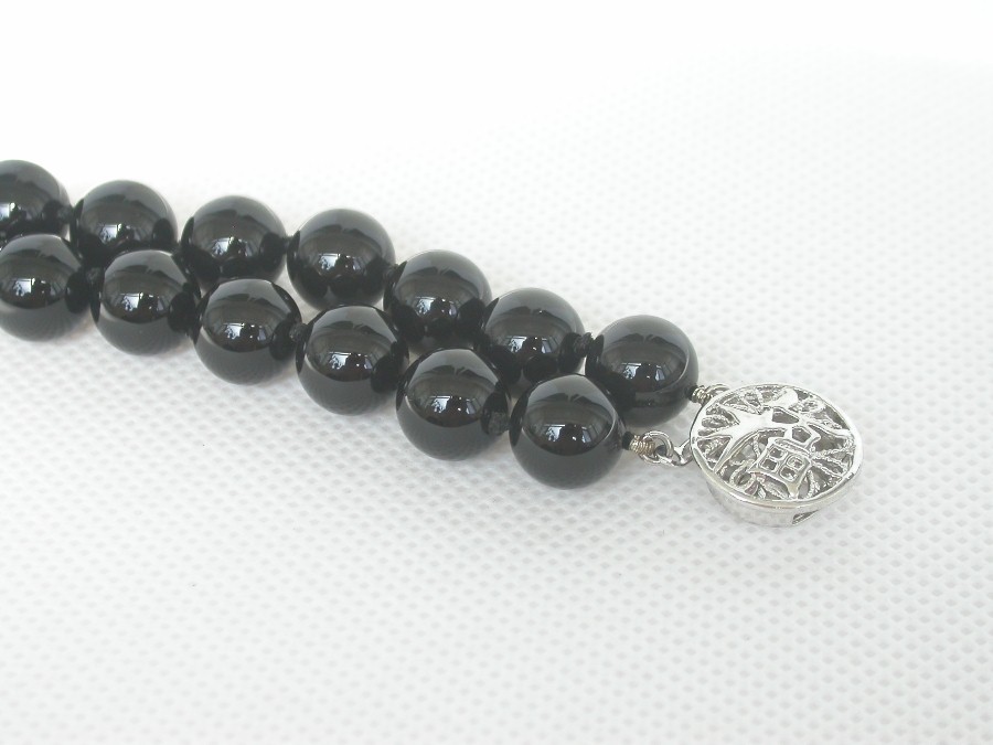 natural 8" 2row 10mm round black agate bracelet 18KGP Clasp c1355