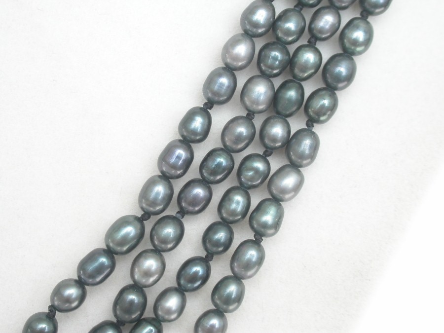 18" 4row 5mm rice black blue freshwater pearls necklace magnet Clasp c1360