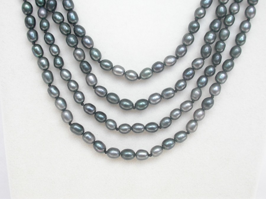 18" 4row 5mm rice black blue freshwater pearls necklace magnet Clasp c1360
