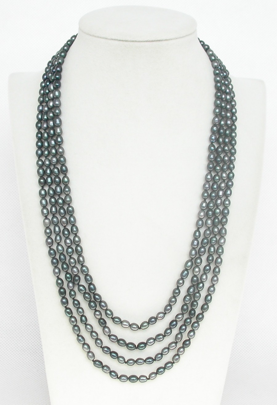 18" 4row 5mm rice black blue freshwater pearls necklace magnet Clasp c1360