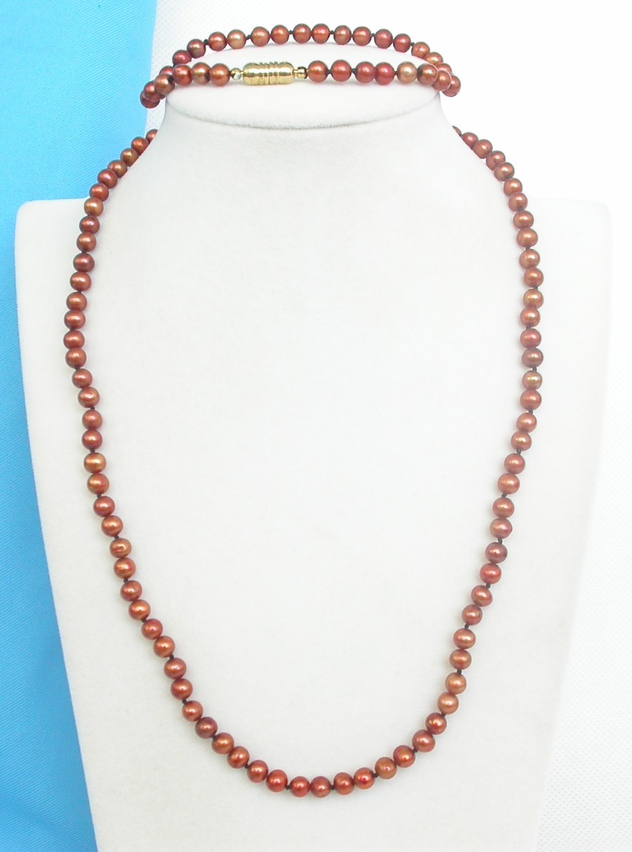 natural 19" 8" round coffee freshwater pearls necklace bracelet set magnet clasp
