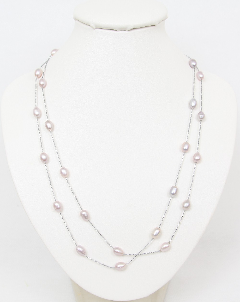 AAA length 46" 7mm natural rice purple freshwater pearls beads Strand necklace