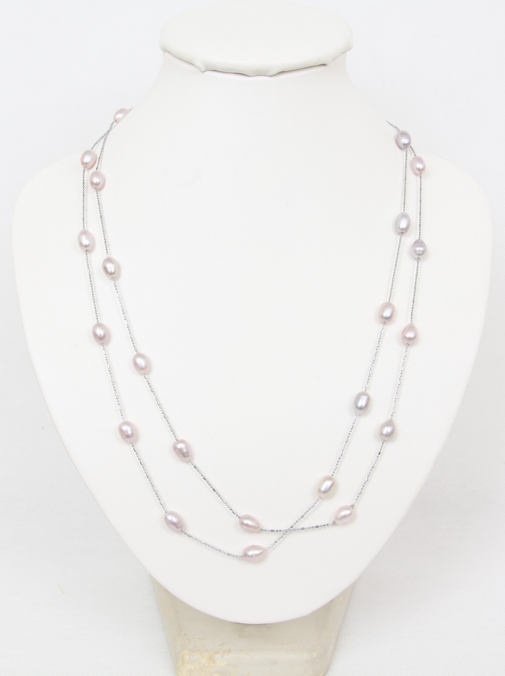 AAA length 46" 7mm natural rice purple freshwater pearls beads Strand necklace