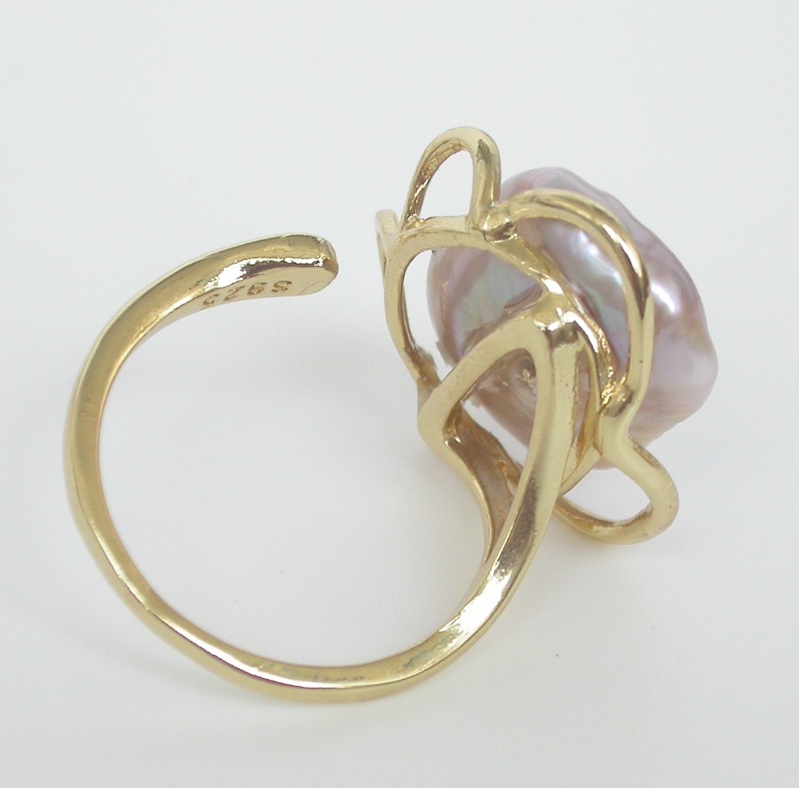 Selectable 20mm square white purple Reborn keshi pearls Rings 925sc Adjustable