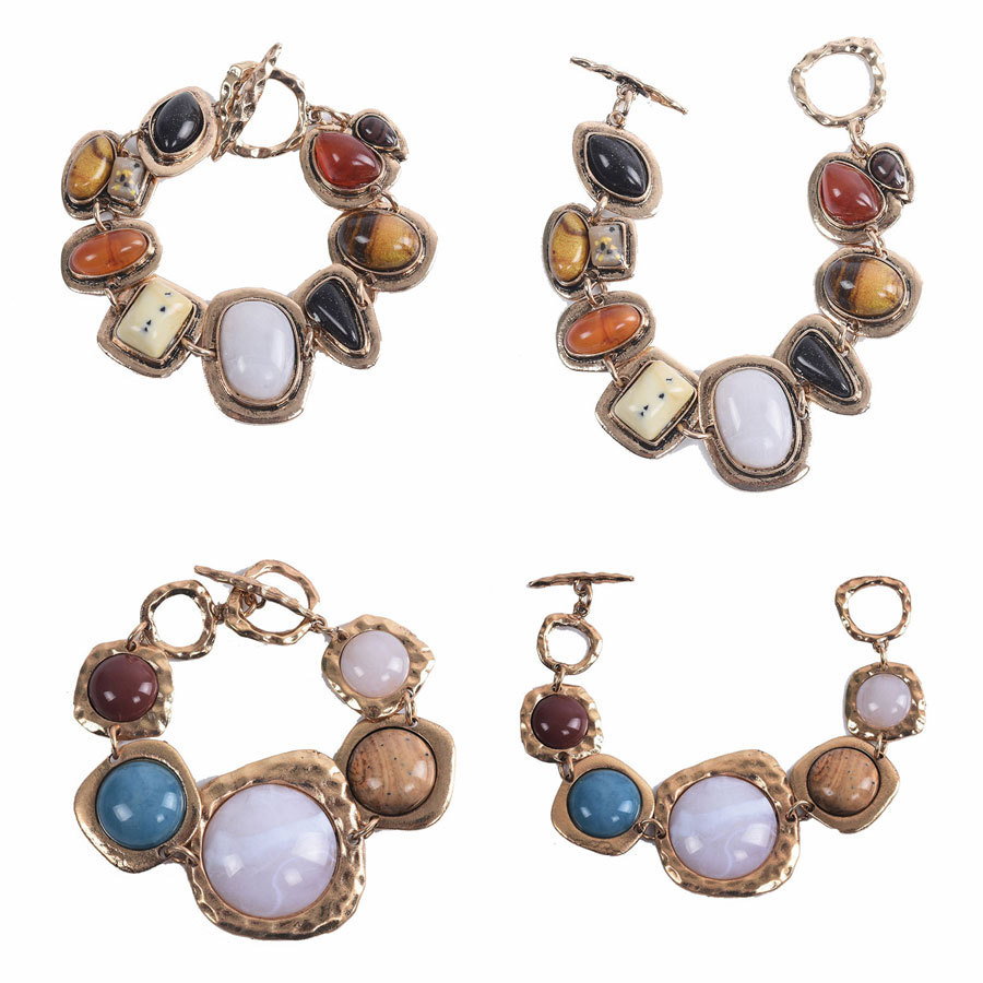 Selectable geometry 7" 36mm Baroque Multicolor stone Bracelet Yellow Gold Filled