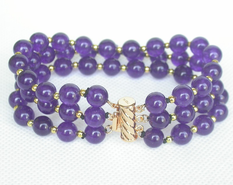 Selectable 8" 8mm 3row round Multicolor Amethyst jade Bracelet Earrings set c831