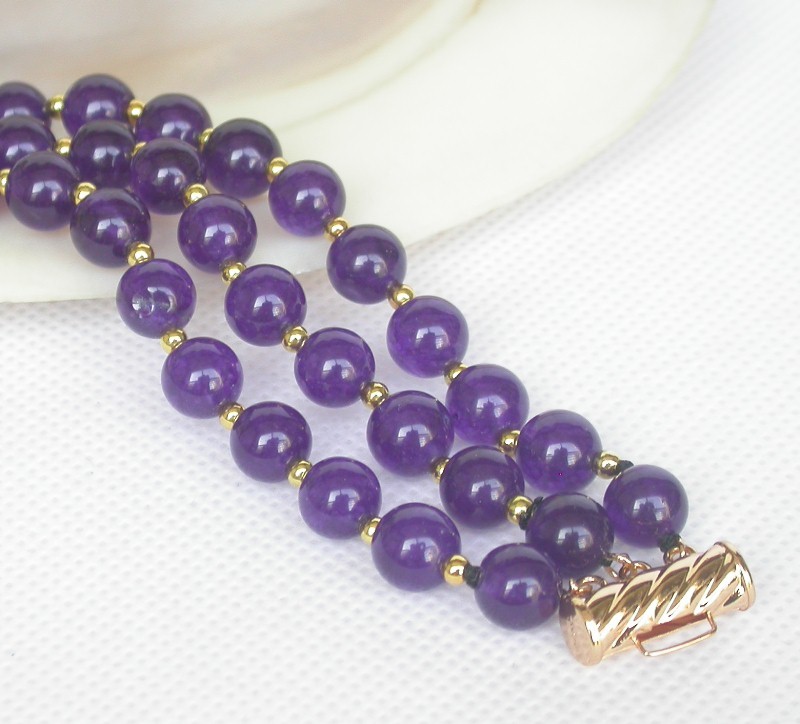 Selectable 8" 8mm 3row round Multicolor Amethyst jade Bracelet Earrings set c831