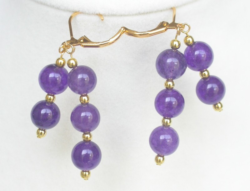 Selectable 8" 8mm 3row round Multicolor Amethyst jade Bracelet Earrings set c831