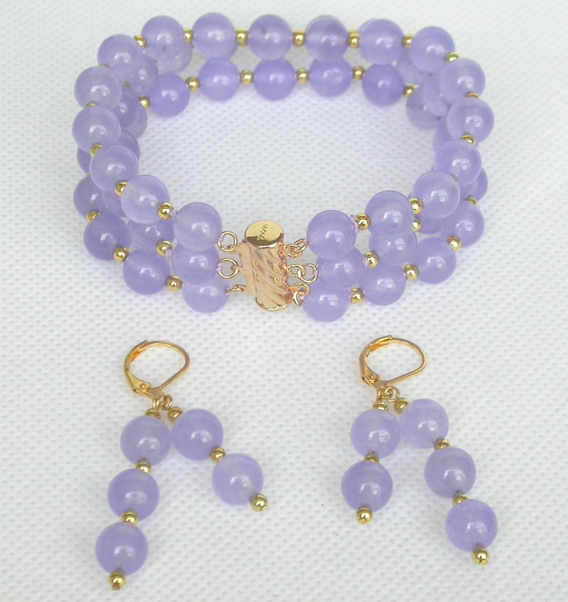 Selectable 8" 8mm 3row round Multicolor Amethyst jade Bracelet Earrings set c831