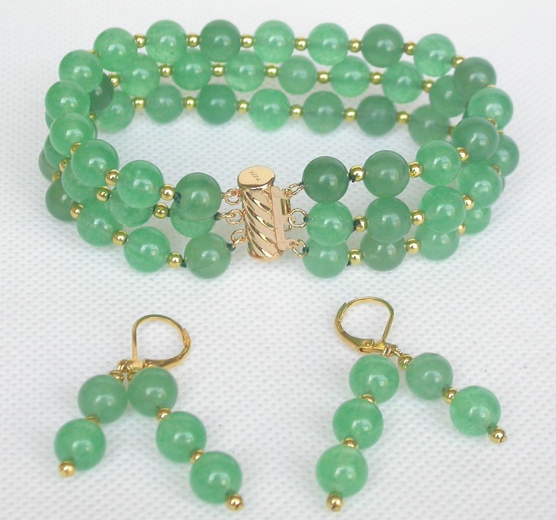 Selectable 8" 8mm 3row round Multicolor Amethyst jade Bracelet Earrings set c831