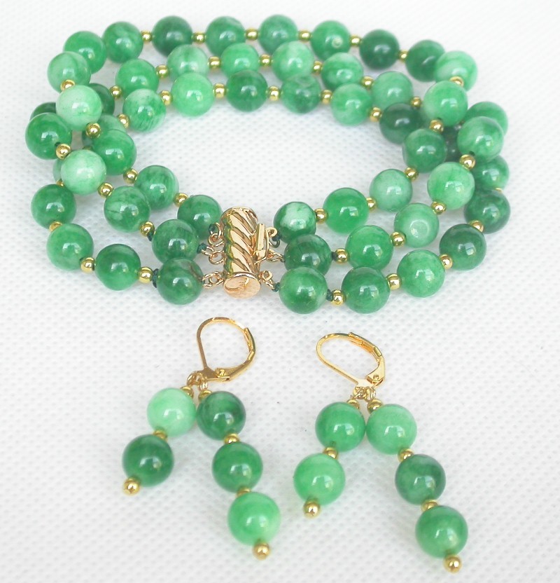 Selectable 8" 8mm 3row round Multicolor Amethyst jade Bracelet Earrings set c831