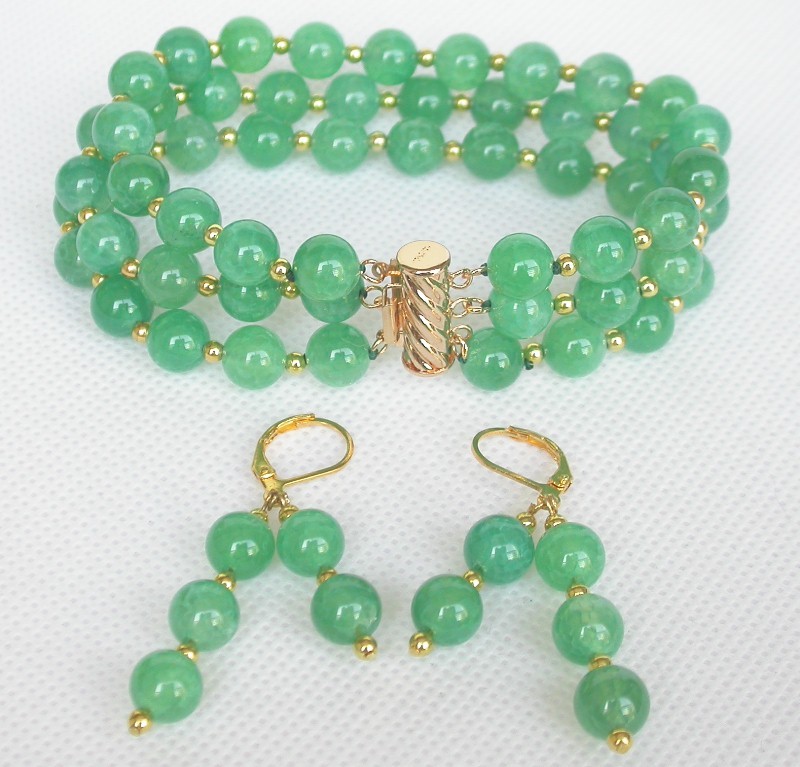 Selectable 8" 8mm 3row round Multicolor Amethyst jade Bracelet Earrings set c831