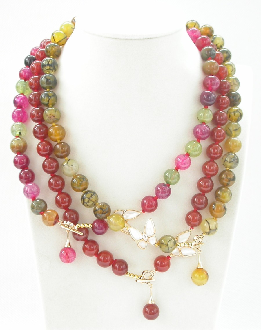 Selectable 10mm round Crackle veins Multicolor yellow red agate beads necklace