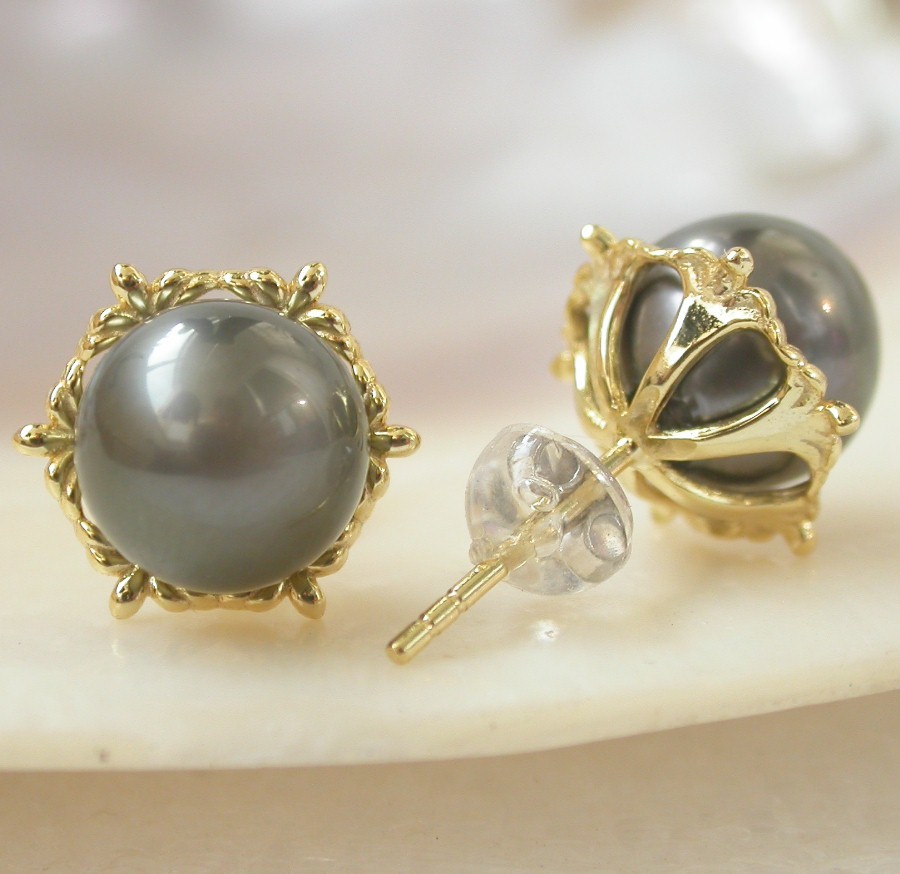 AAA natural 11mm round Black South Sea Tahitian pearls Earrings 925sc silver