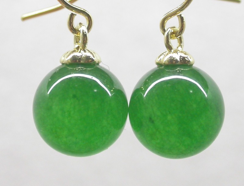 natural Dangle 10mm round green pink blue Multicolor jade earring 14K solid gold hook c1581