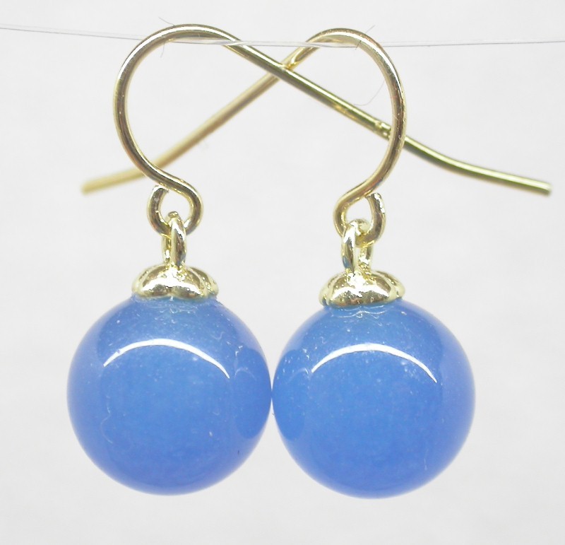 natural Dangle 10mm round green pink blue Multicolor jade earring 14K solid gold hook c1581