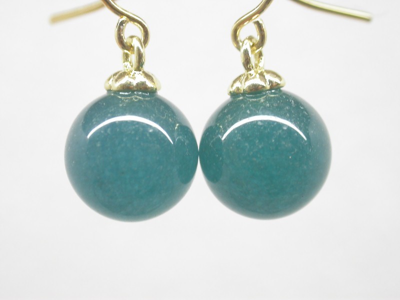 natural Dangle 10mm round green pink blue Multicolor jade earring 14K solid gold hook c1581