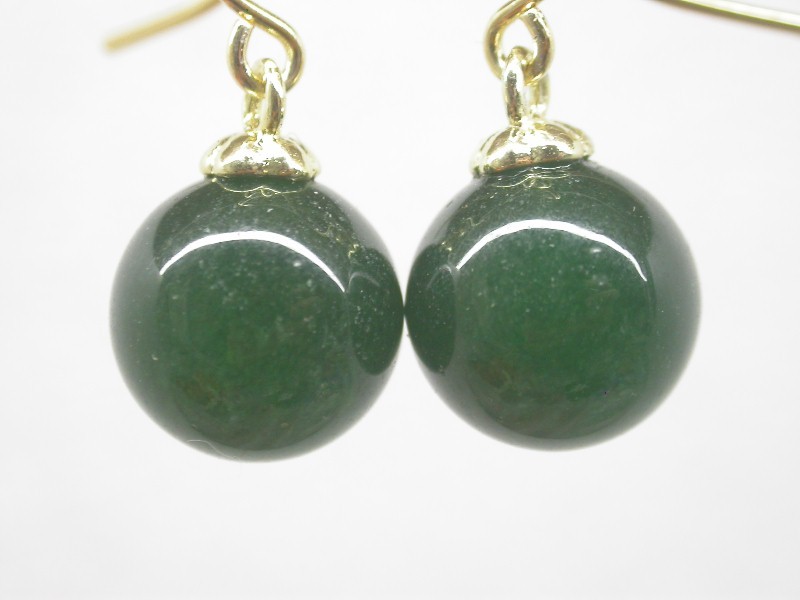 natural Dangle 10mm round green pink blue Multicolor jade earring 14K solid gold hook c1581