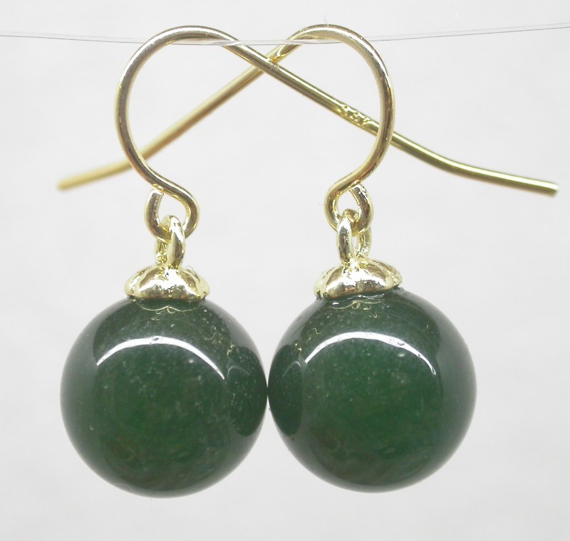 natural Dangle 10mm round green pink blue Multicolor jade earring 14K solid gold hook c1581