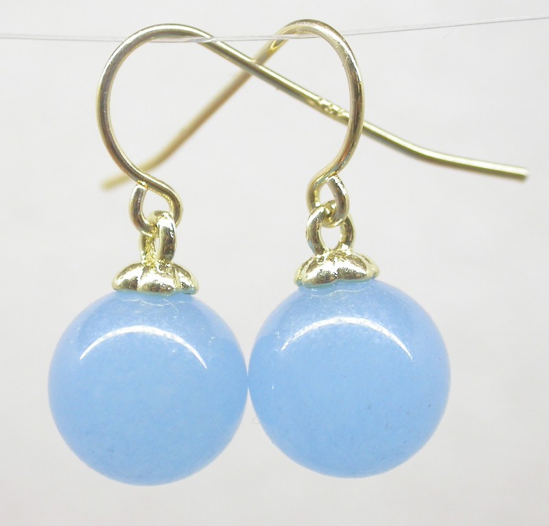 natural Dangle 10mm round green pink blue Multicolor jade earring 14K solid gold hook c1581
