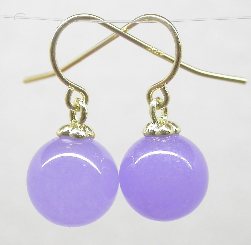 natural Dangle 10mm round green pink blue Multicolor jade earring 14K solid gold hook c1581