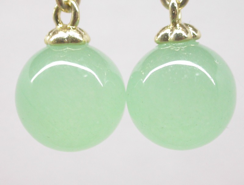 natural Dangle 10mm round green pink blue Multicolor jade earring 14K solid gold hook c1581