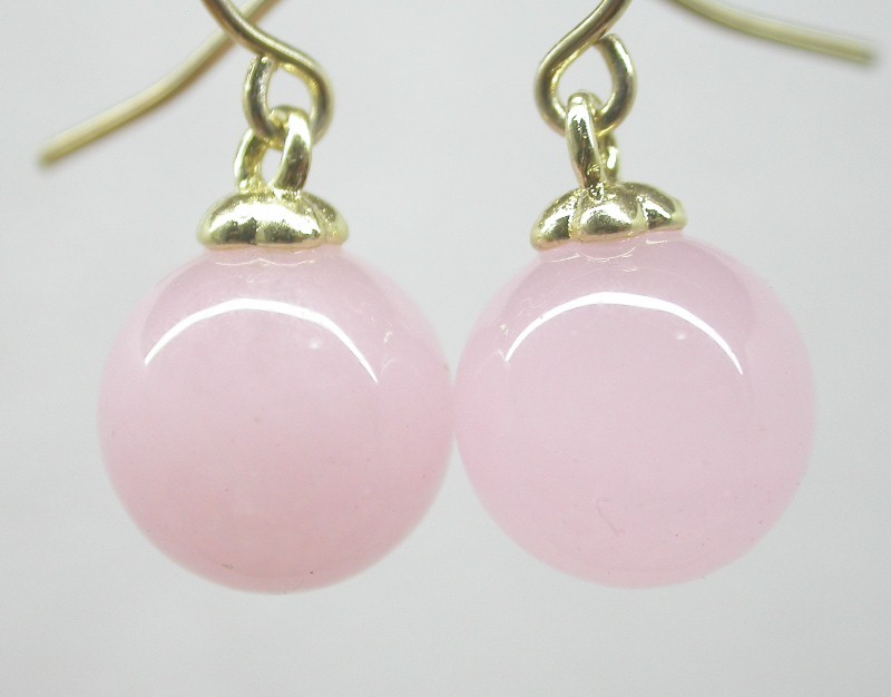 natural Dangle 10mm round green pink blue Multicolor jade earring 14K solid gold hook c1581