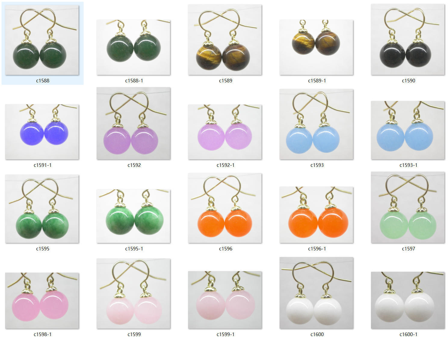 natural Dangle 10mm round green pink blue Multicolor jade earring 14K solid gold hook c1581
