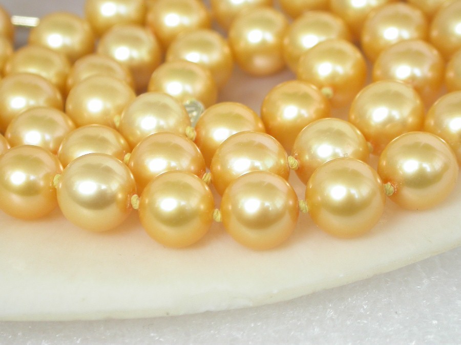 AAAA natural 18" 8.5mm round yellow golden south sea pearl necklace 14KT clasp