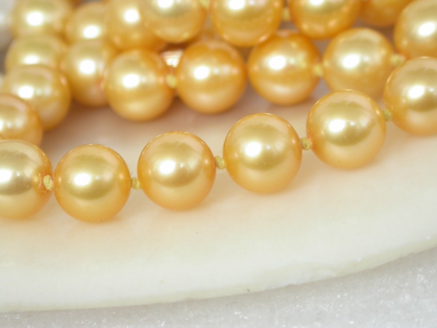 AAAA natural 18" 8.5mm round yellow golden south sea pearl necklace 14KT clasp