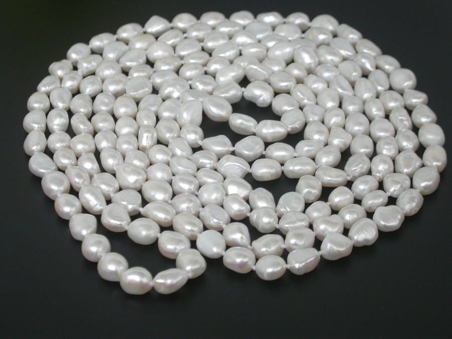 natural luster 64" 8-9mm Baroque white freshwater pearl beads necklace c1881