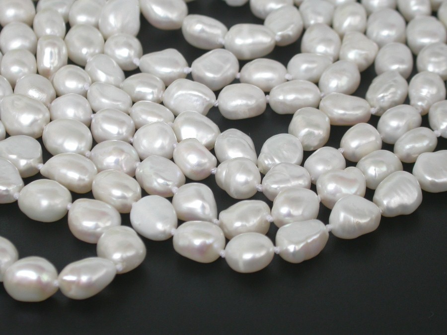 natural luster 64" 8-9mm Baroque white freshwater pearl beads necklace c1881
