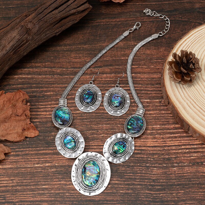 stylish 18"-21" natural baroque oval Multicolor Abalone shell necklace Earrings