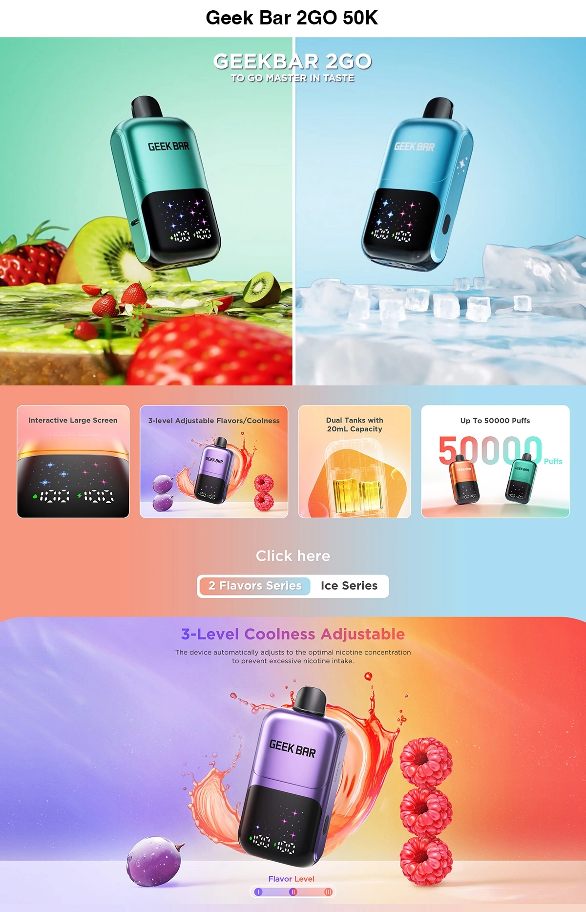 GEEK BAR 2GO 50K｜日本7〜10日到着・超大容量50,000パフ・ポータブル高性能デバイス