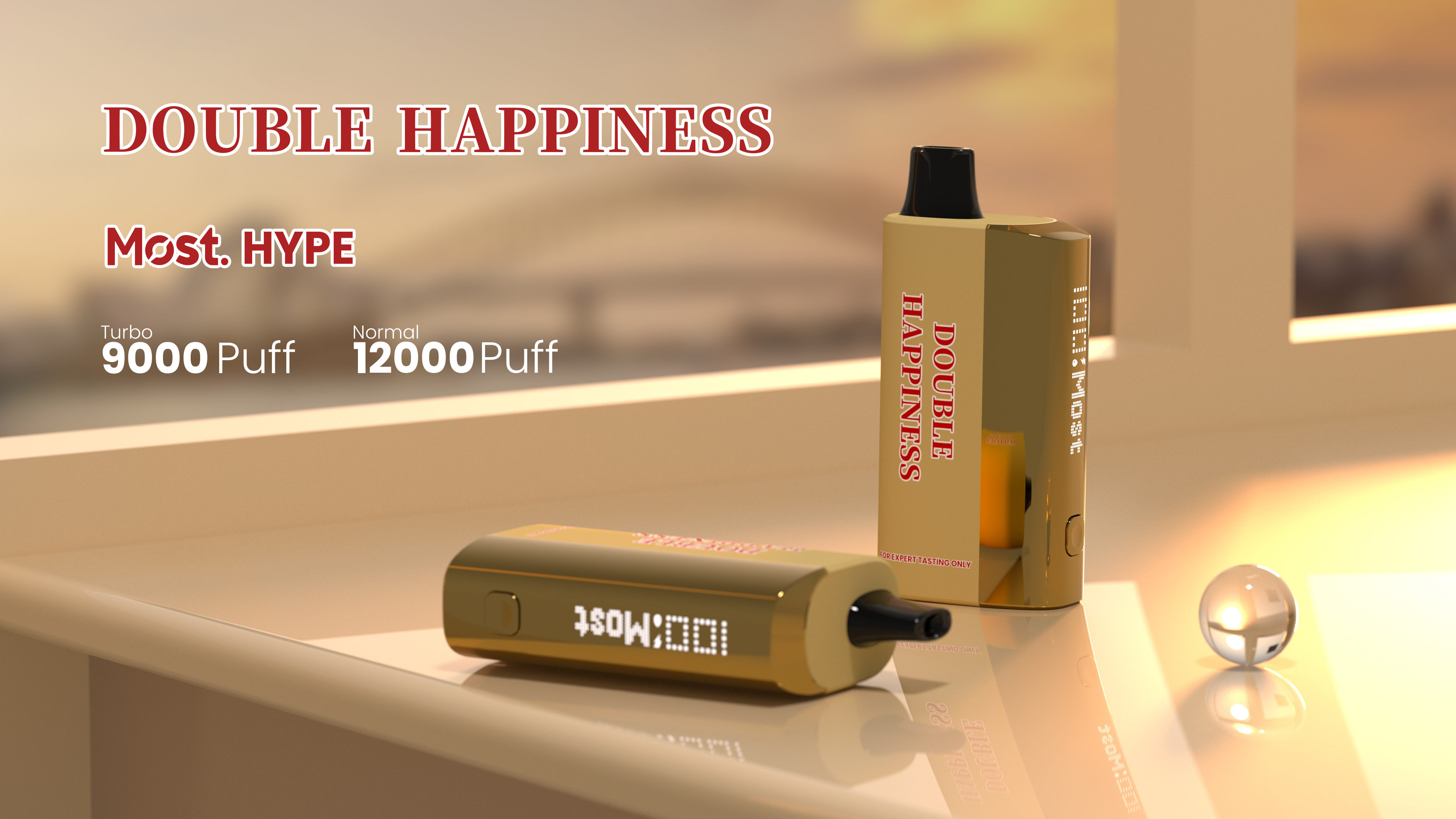 Two DOUBLE HAPPINESS MOST HYPE 12K devices showing Normal and Turbo puff estimates