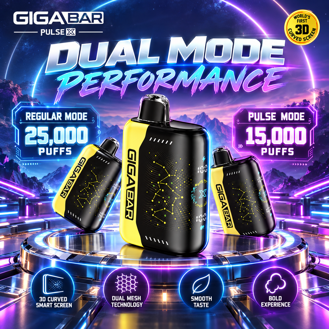 GIGABAR PULSE X 25000 Puffs Australia – 3D Curved Screen, Dual Mesh Coil & 15 Flavours