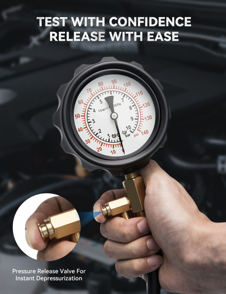 AUTOWN Fuel Pressure Tester Kit 0-140PSI with Adapters for Cars, Trucks, ATVs, Fuel Pump Injector, Fuel Pressure Gauge Diagnostic Tool