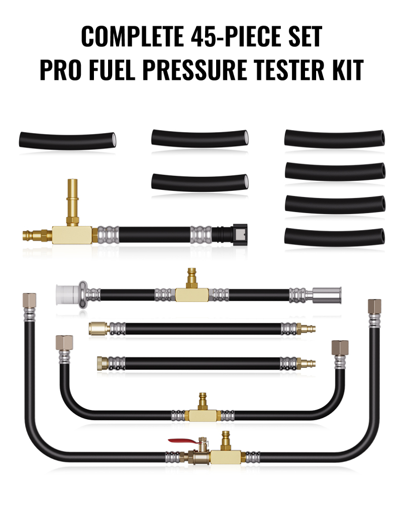 AUTOWN 45-Piece Pro Fuel Pressure Tester Kit, 0-140 PSI Fluorescent Glow Gauge, Complete Adapters for Gasoline Cars, Trucks & SUVs