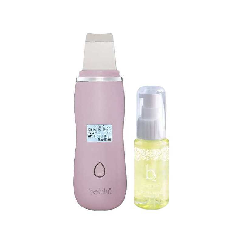 belulu upgraded version pink Aqua Rufa pore cleansing ultrasonic skin scrubber + beauty serum set KRD1027N-PK