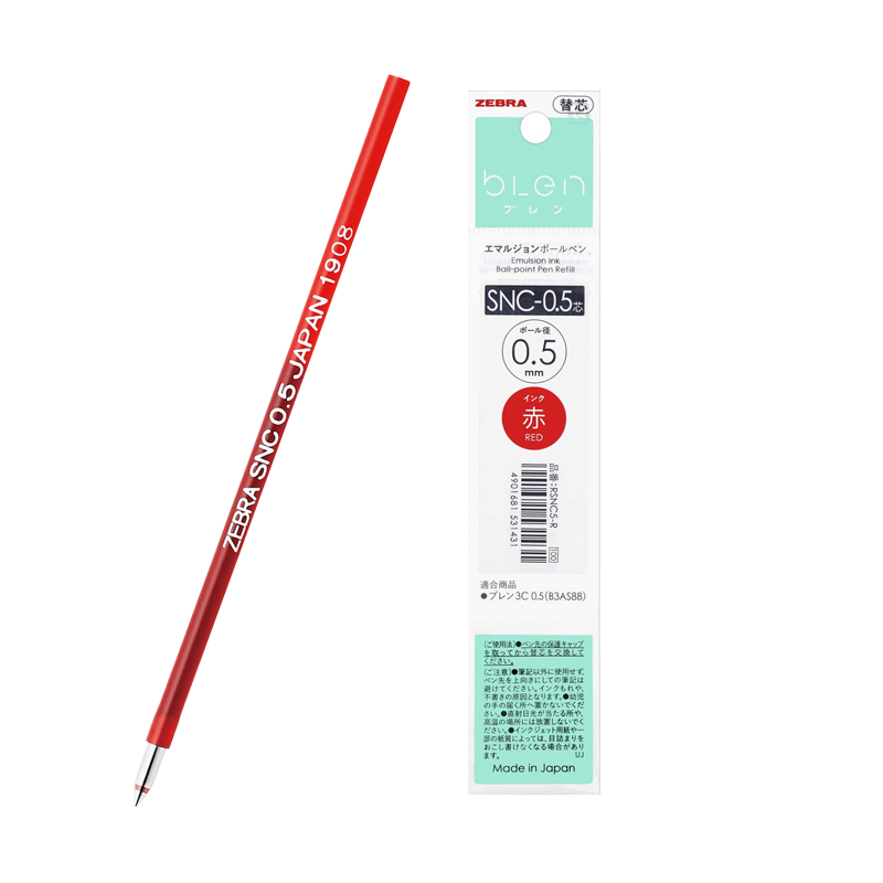 ZEBRA bLen SNC-0.5 3-color ballpoint pen refill 0.5mm #Red 1pc