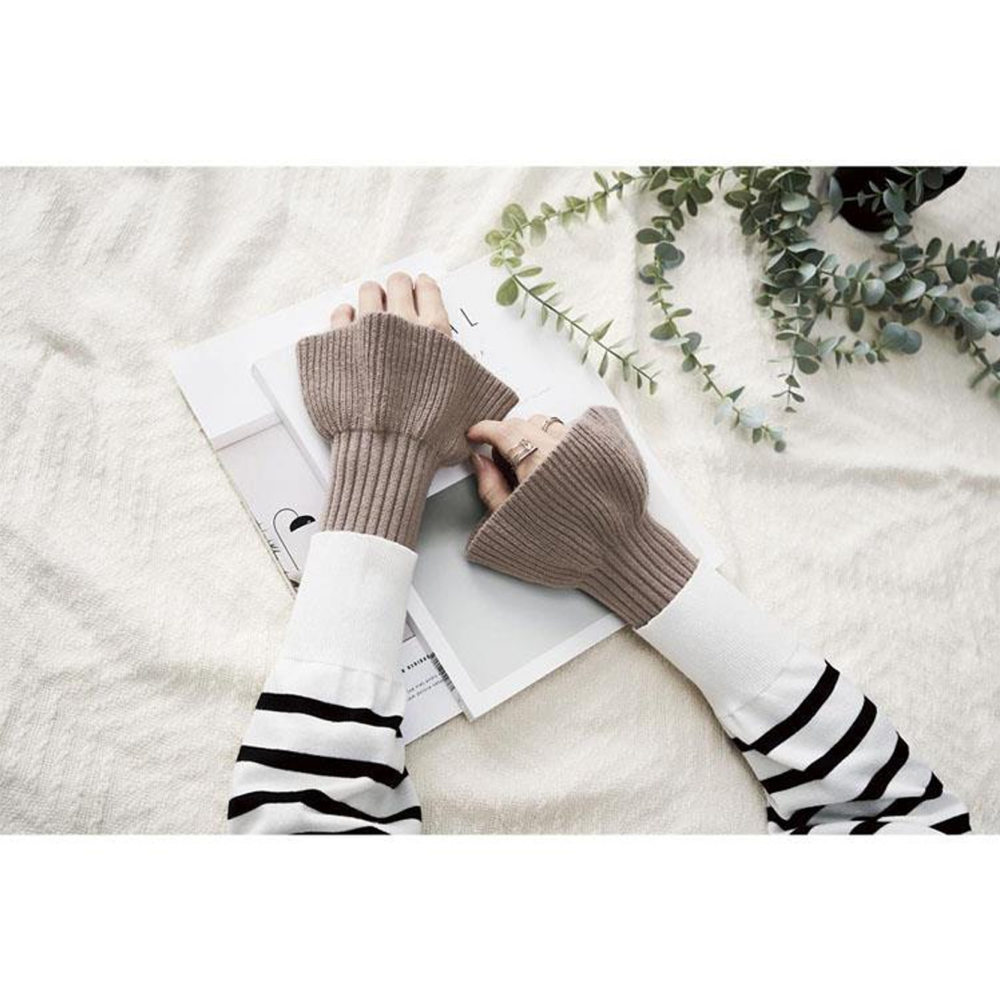 COGIT knitted warm false trumpet sleeves #mocha color 1 pair Fashionable warm/adding layering effect