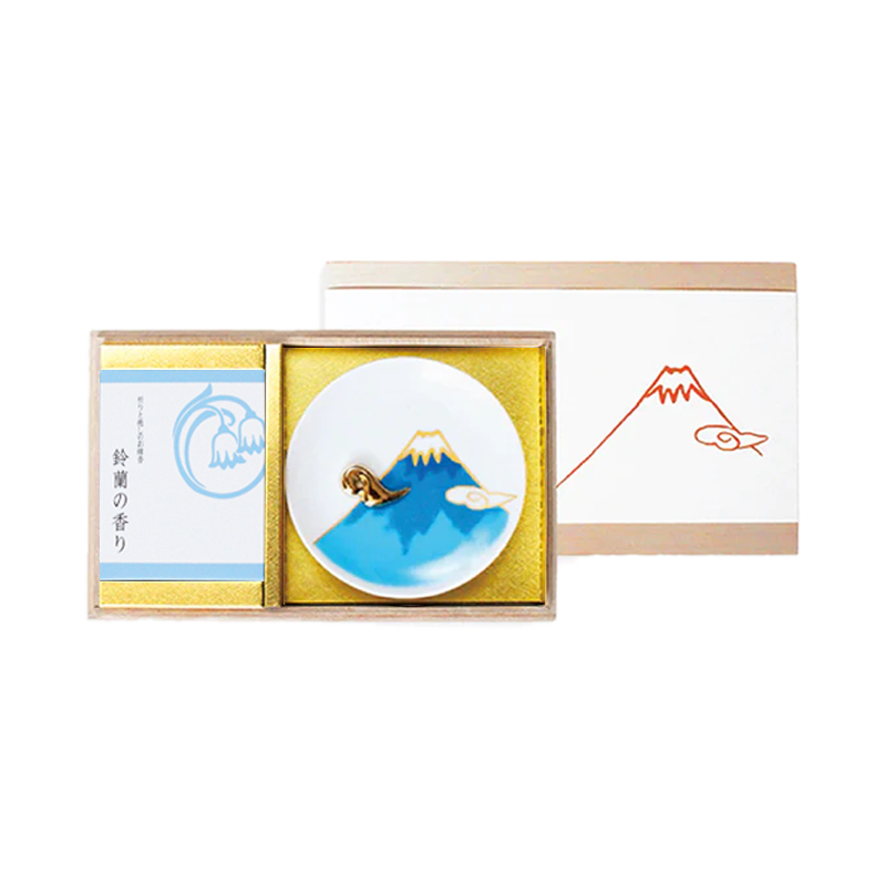 YOU YOU ANG  An Lily Incense Blue Mount Fuji Incense Plate Set 1 Set