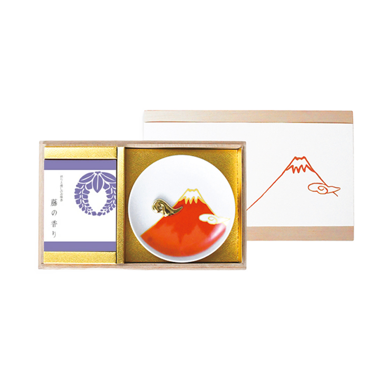 YOU YOU ANG  Purple Wisteria Incense Set with Red Fuji Mountain Incense Holder 1 Set