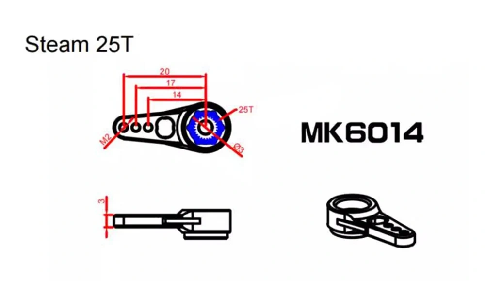 Steam 25T Frangible Servo Arm Set MK6014-2 Red MK6016 - Metal Breakaway Servo Saver for RC Car Crawler