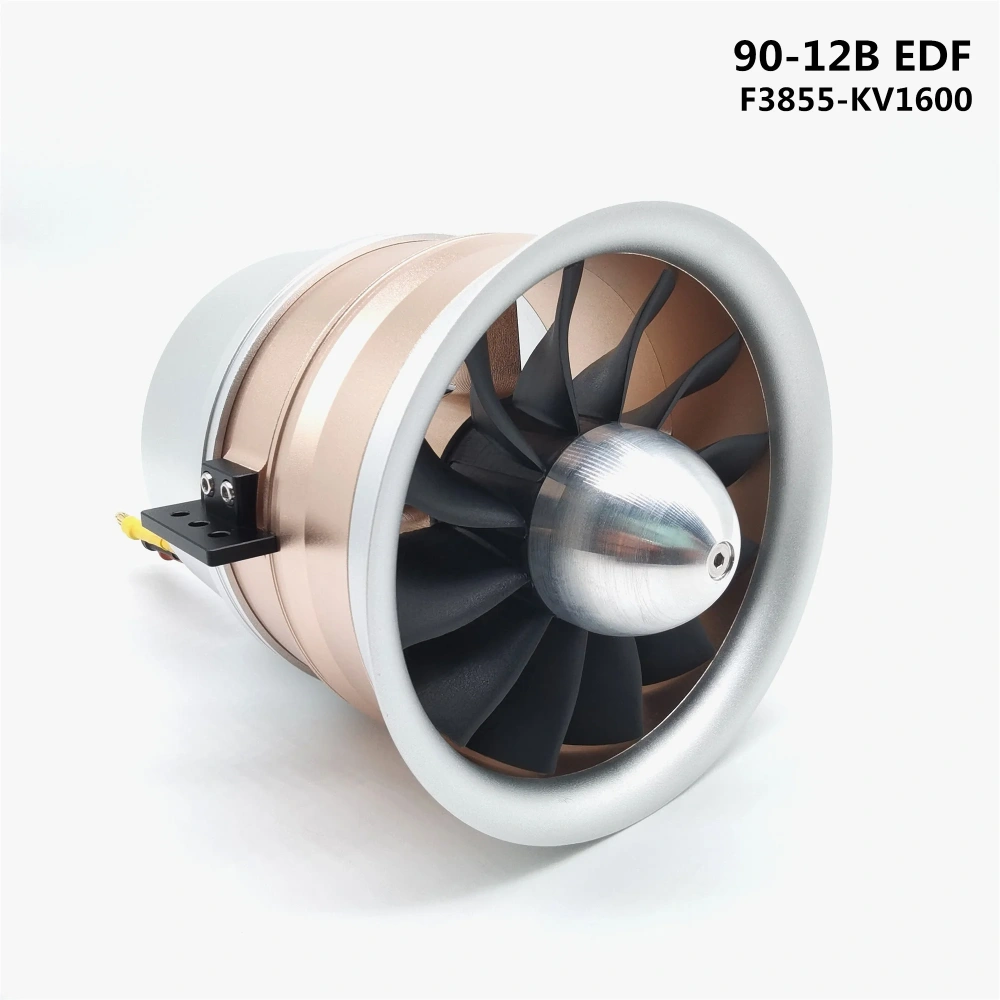 90mm 12-Blade EDF Ducted Fan Unit All Aluminum Alloy Housing Extended Nozzle 6S Version for RC Jet Aircraft