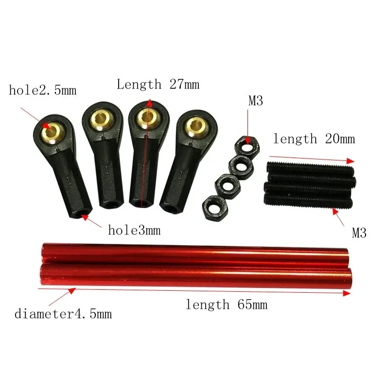 XAERO Adjustable RC Airplane Steering Tie Rod (107-135mm) with Metal Ball Joint & M3 Bolt, Replacement Parts for RC Model