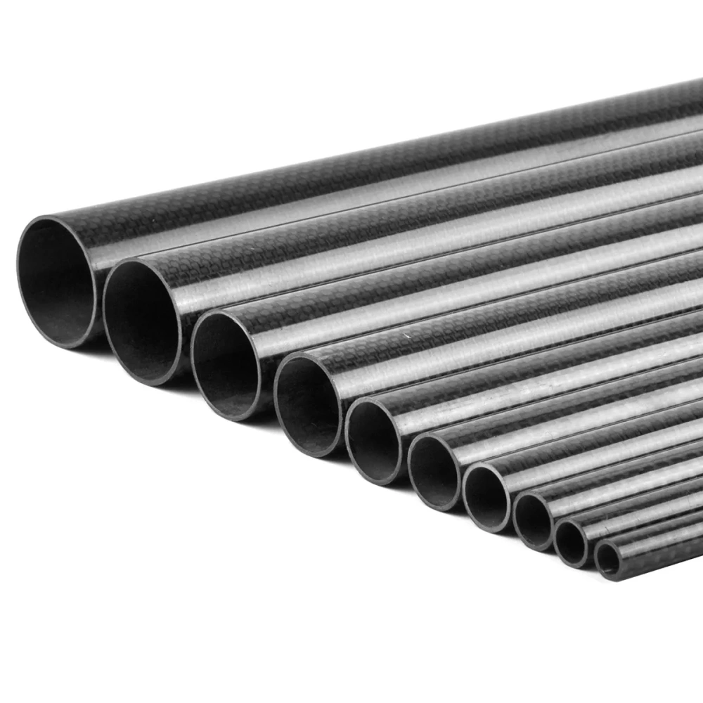 3K Gloss Black Carbon Fiber Tube 500mm Multi-Size Round Rods High-Strength for RC Models & DIY Projects
