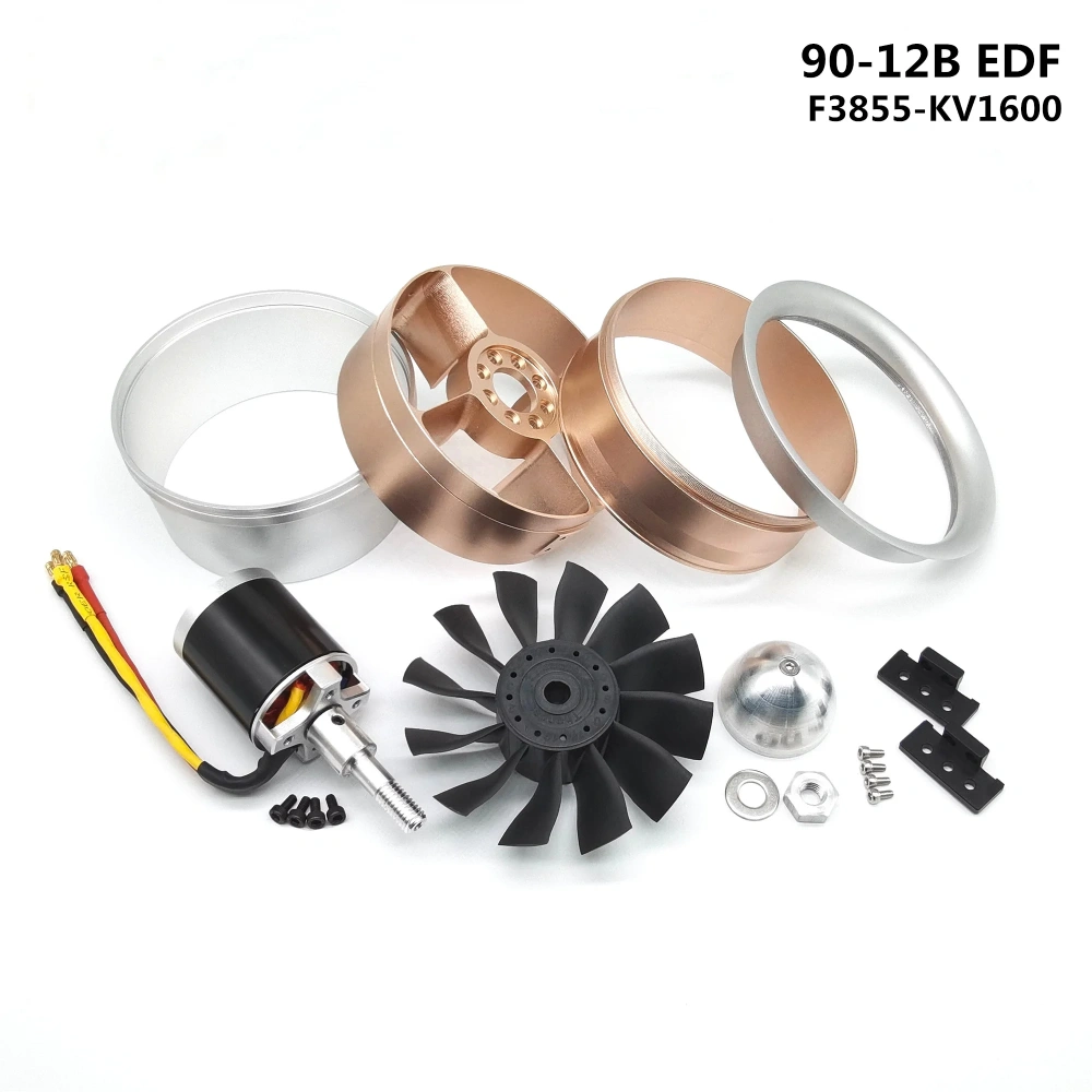 90mm 12-Blade EDF Ducted Fan Unit All Aluminum Alloy Housing Extended Nozzle 6S Version for RC Jet Aircraft
